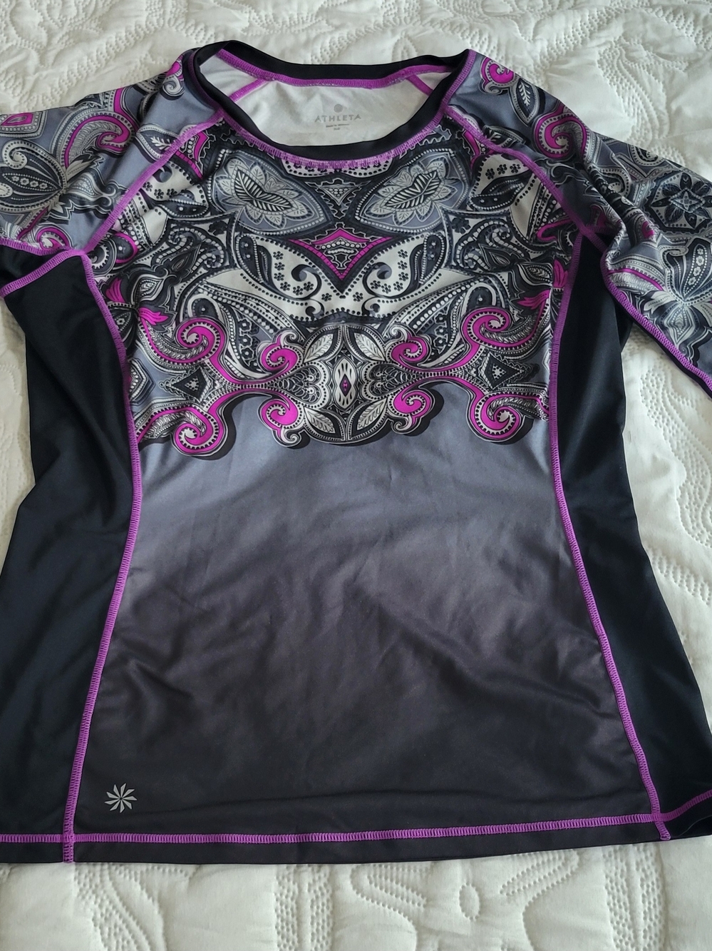 Athleta Women's Pink & Gray Printed Performance Top